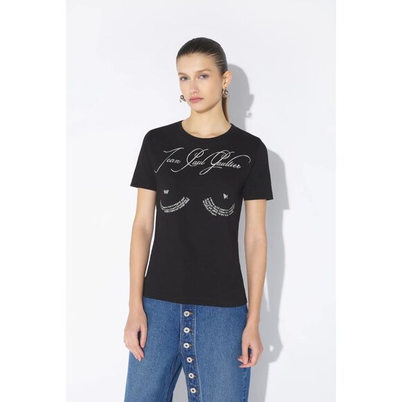 Jean Paul Gaultier Tattoo Baby Tee in Black & Off White Small New Womens Tshirt - Picture 13 of 16